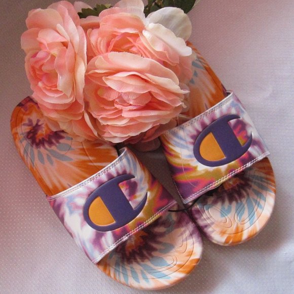 # SOLD #CHAMPION MEGA SLIDE PURPLE -C-GOLD TIE DYE WOMENS SANDALS (SIZE 7) 😍 - Picture 10 of 16